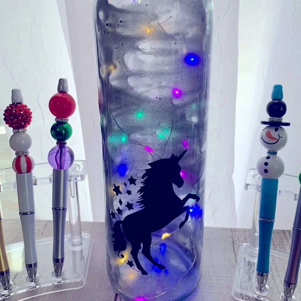 Hand Crafted, Upcycled Space Unicorn Wine Bottle Lantern